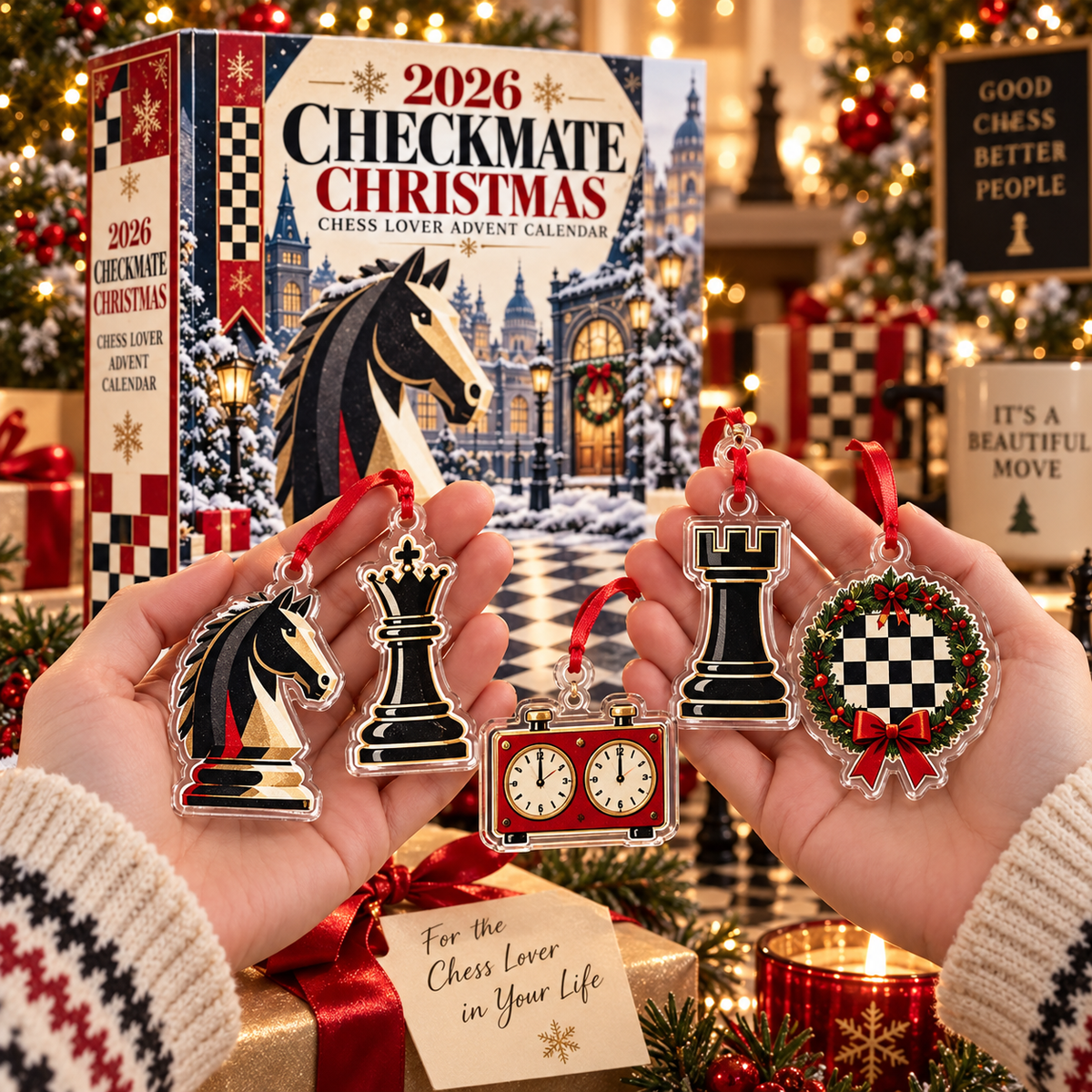 2026 Checkmate Christmas Chess Lover Advent Calendar Unique Holiday Decor Chess Piece Ornaments Christmas Countdown Gift For Him