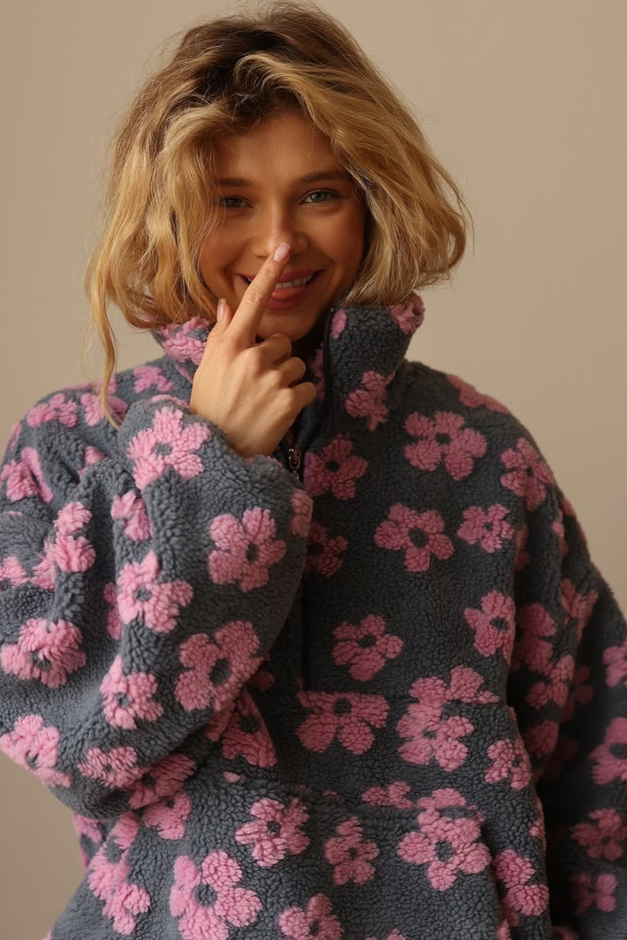 Floral Sherpa Quarter Zip Pullover