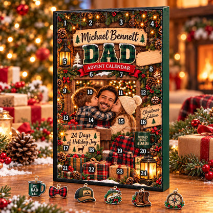 Personalized Dad Photo Advent Calendar 2026, Custom Dad Name Blind Box, 24 Day Christmas Countdown Ornament Set Gift for Dad, Xmas Countdown Dave
