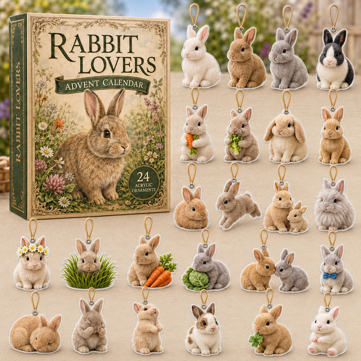 Rabbit Lovers Advent Calendar 2026 - 24-Day Festive Countdown, Acrylic Charms Blind Box - Gift For Farm Lovers