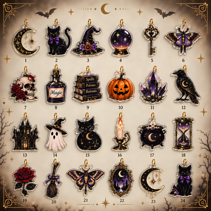 abcHalloween Advent Calendar 2026 – 24 Mini Acrylic Ornaments – Witchy Christmas Tree Decorations – Spooky Countdown Gift for Halloween Lovers