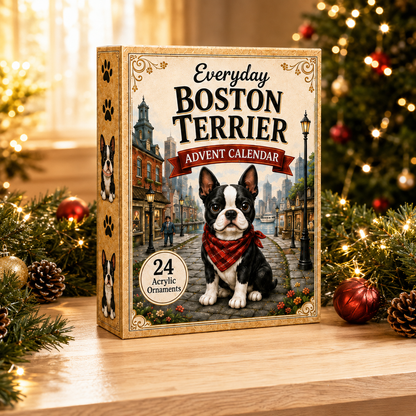 Everyday Boston Terrier Advent Calendar 2026 - 24-Day Festive Countdown, Acrylic Charms Blind Box - Gift For Boston Terrier Lovers