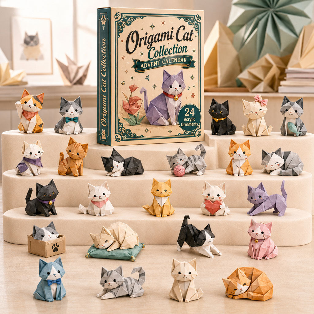 Origami Cat Collection Advent Calendar 2026 - 24-Day Festive Countdown, Acrylic Charms Blind Box - Gift For Origami Lovers