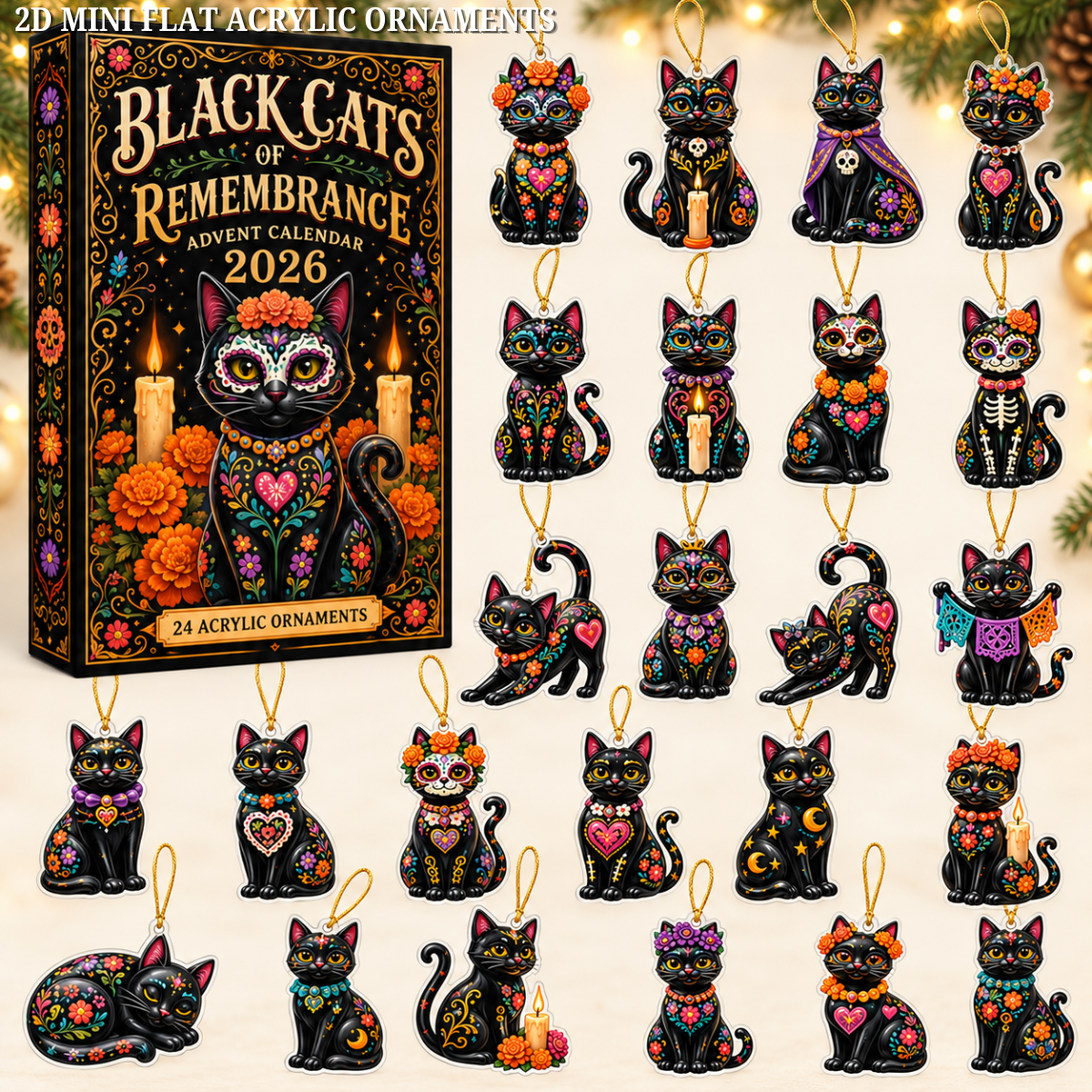 Black Cats of Remembrance Advent Calendar 2026 - 24-Day Festive Countdown, Acrylic Charms Blind Box - Gift For Family & Friends