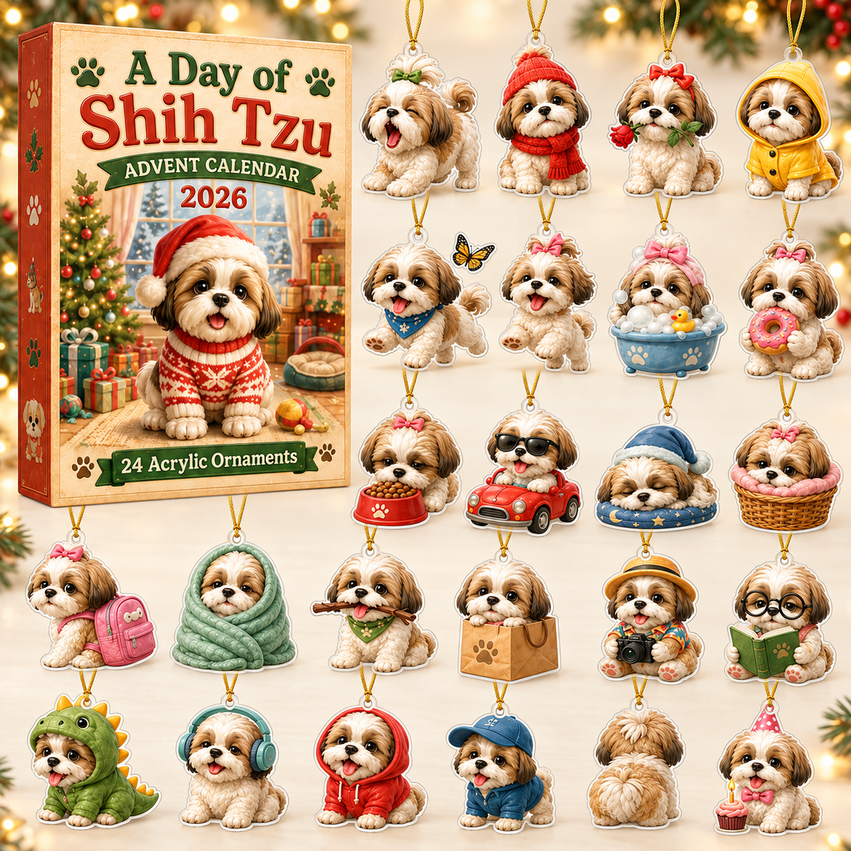 A Day Of Shih Tzu Advent Calendar 2026 - 24-Day Festive Countdown, Acrylic Charms Blind Box - Gift For Shih Tzu Lovers