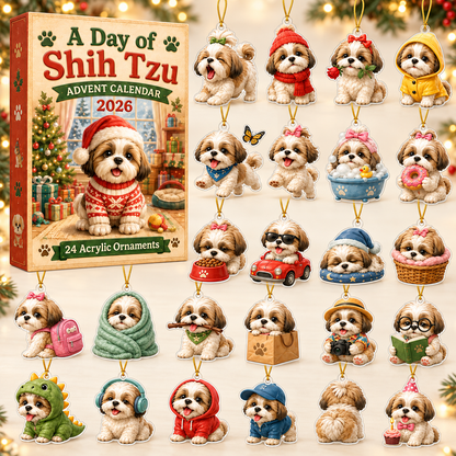 A Day Of Shih Tzu Advent Calendar 2026 - 24-Day Festive Countdown, Acrylic Charms Blind Box - Gift For Shih Tzu Lovers