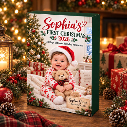 Personalized Baby's First Christmas Advent Calendar 2026, 24 Acrylic Photo Ornaments, Custom Newborn Gift, Baby Christmas Countdown Keepsake