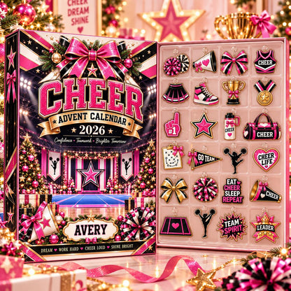 Personalized Cheer Advent Calendar, 24 Day Cheerleading Christmas Countdown with Charms