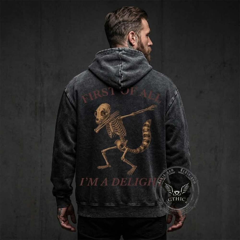 Dabbing Delight Raccoon Skull Vintage Washed Hoodie