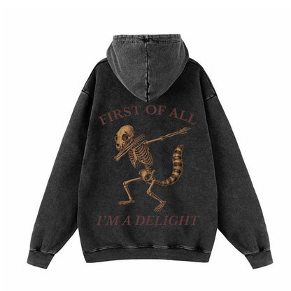 Dabbing Delight Raccoon Skull Vintage Washed Hoodie