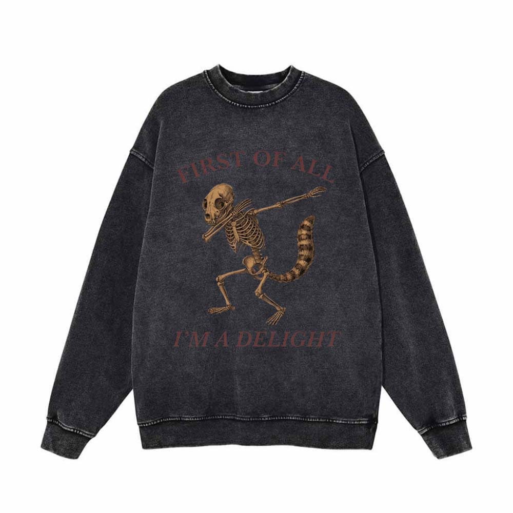 Dabbing Delight Raccoon Skull Vintage Washed Sweatshirt