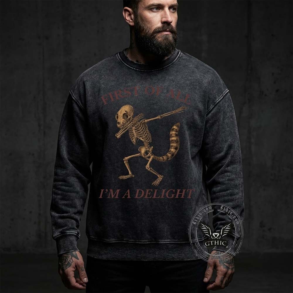 Dabbing Delight Raccoon Skull Vintage Washed Sweatshirt