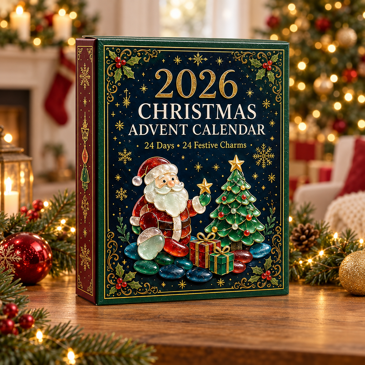 2026 Christmas Advent Calendar, 24-Day Holiday Countdown with Acrylic or Wood Charms