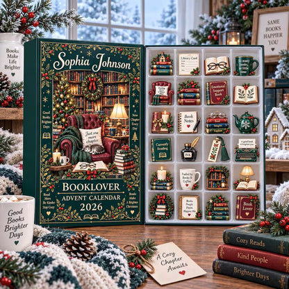 Personalized Book Lover Advent Calendar, Christmas Ornament Set, 24 Day Reading Countdown, Cozy Library Decor, Gift 2026 for Bookworms Gift