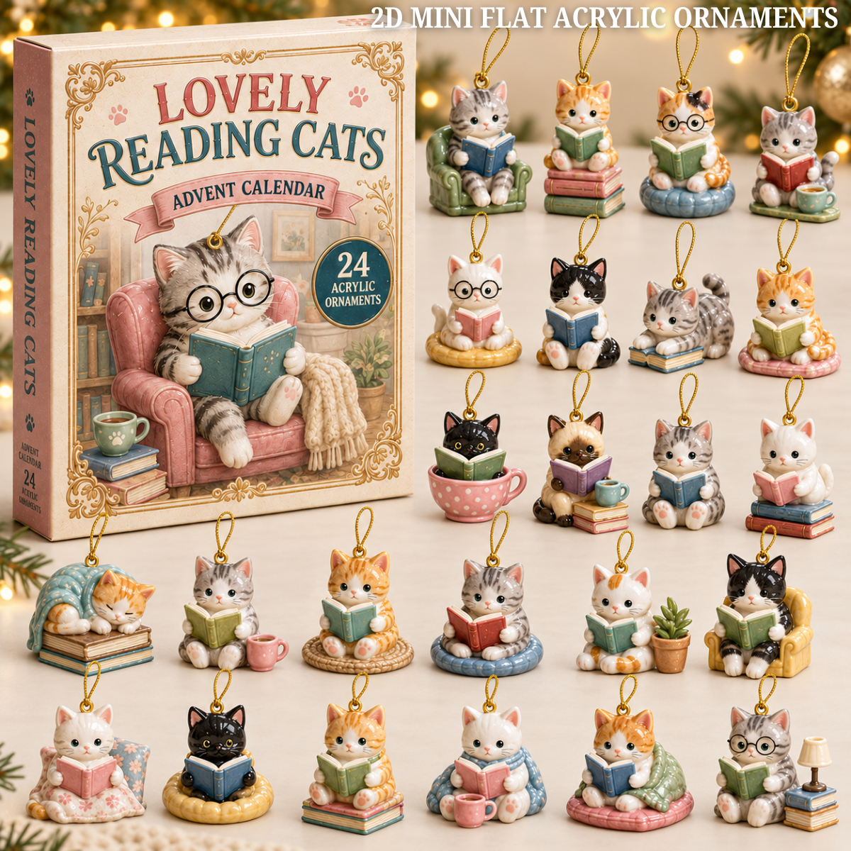 Bookish Cats Advent Calendar 2026 - 24-Day Festive Countdown, Acrylic Charms Blind Box - Gift For Cat Lovers