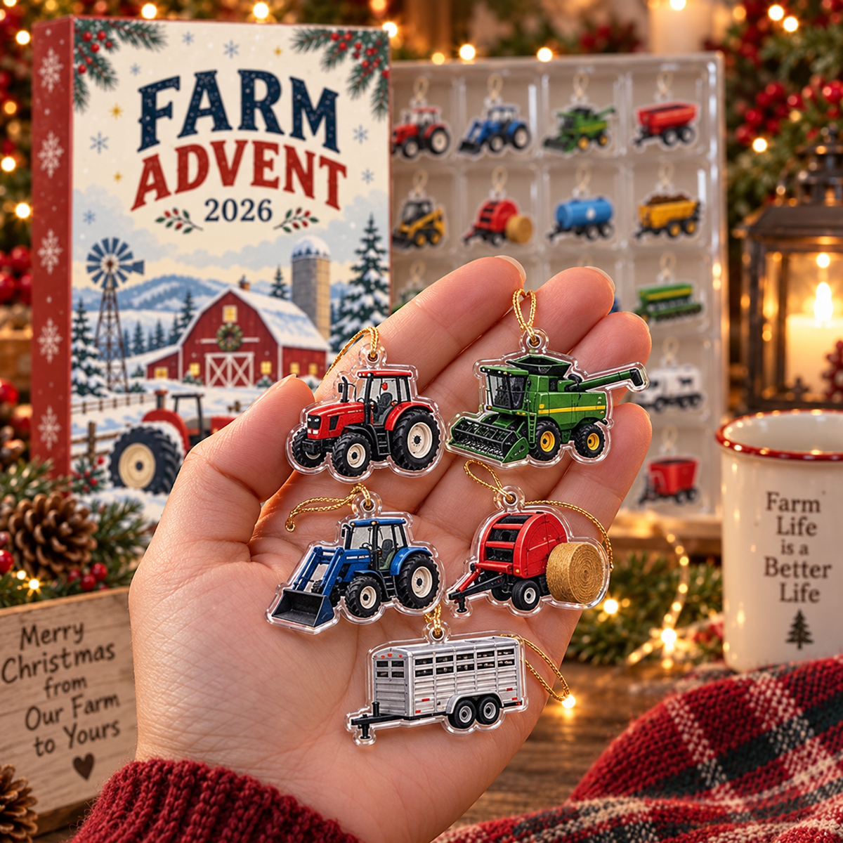 Farm Tractor Advent Calendar 2026, Christmas Countdown with Vehicle Ornaments