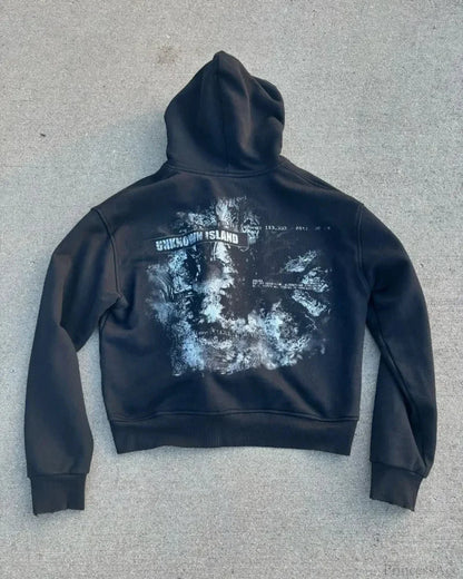 Dark Cartoon Print Pullover Hoodie
