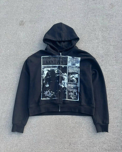Dark Cartoon Print Pullover Hoodie