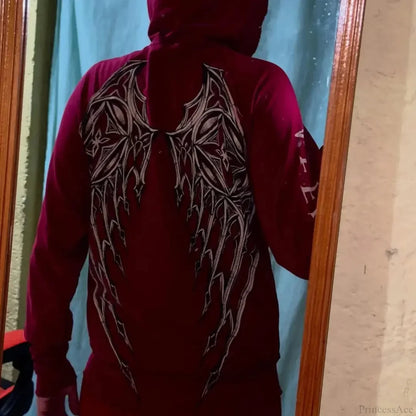 Dark Crimson Oversize Zipper Hoodie