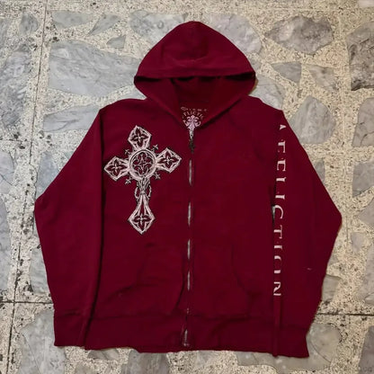 Dark Crimson Oversize Zipper Hoodie