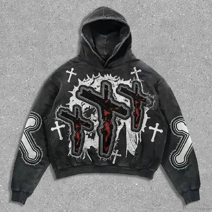 Dark Cross Graphic Pullover Hoodie