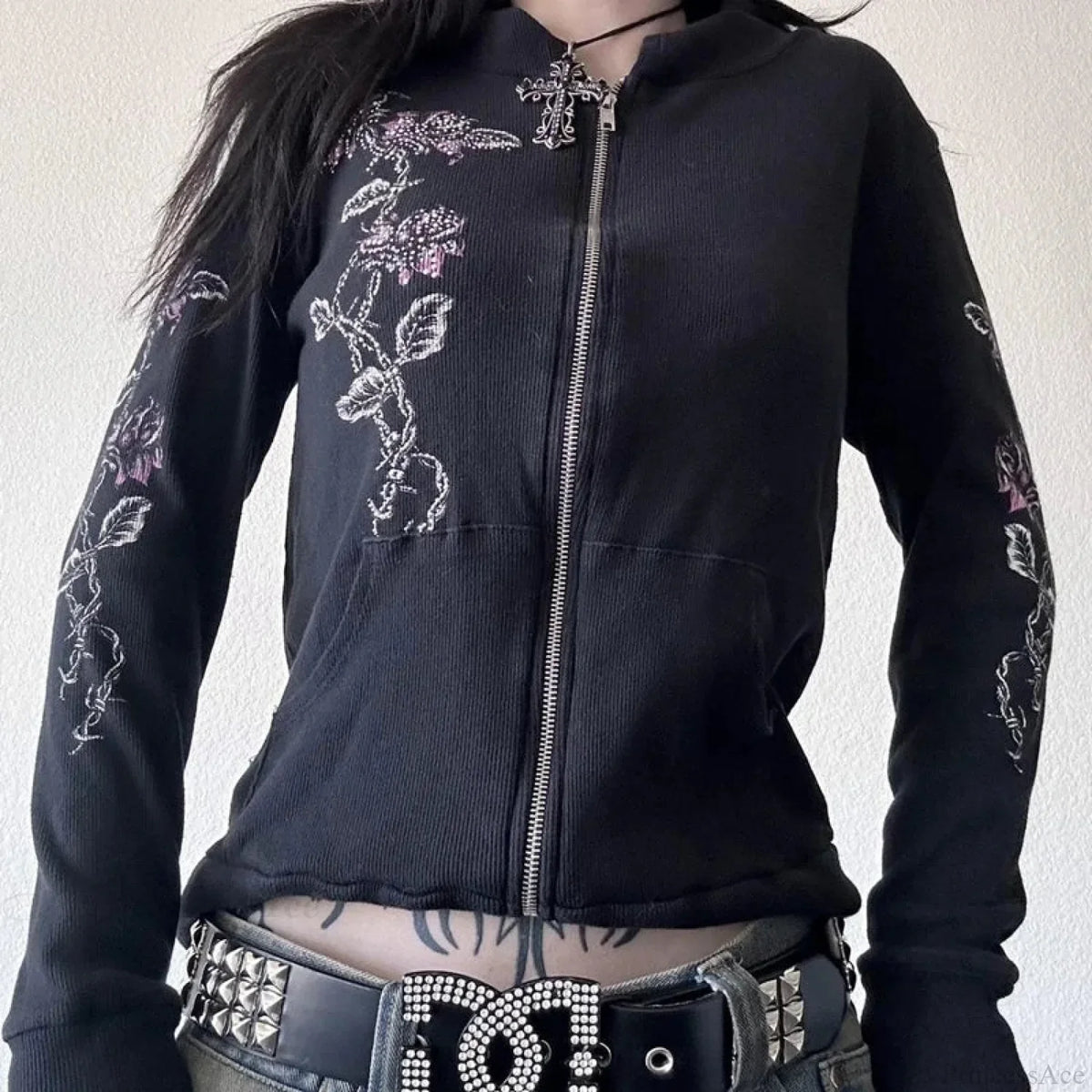 Dark Flower Wings Trim Fit Hoodie