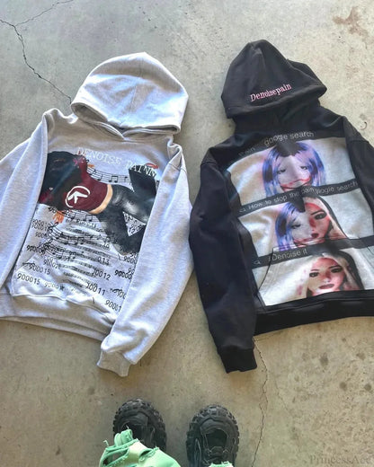 Dark Informal Print Oversized Hoodie