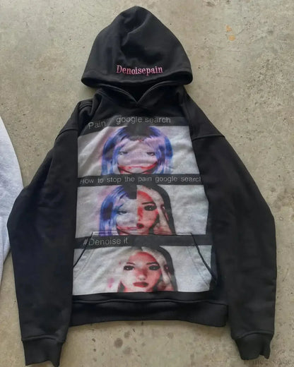 Dark Informal Print Oversized Hoodie
