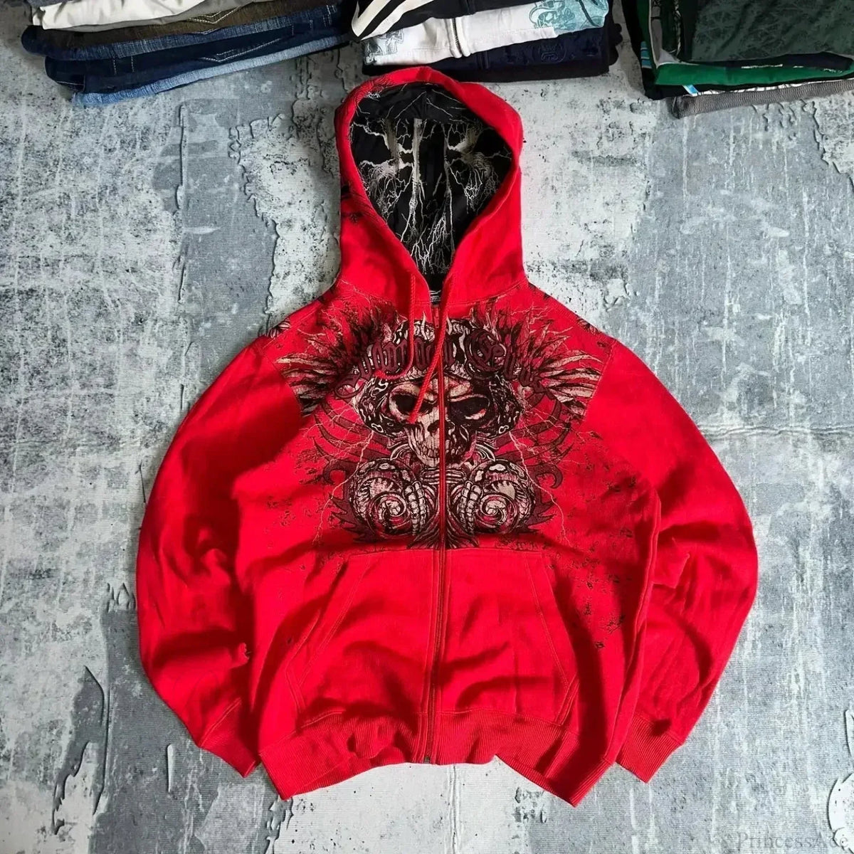 Dark Oversized Design Zip Hoodie