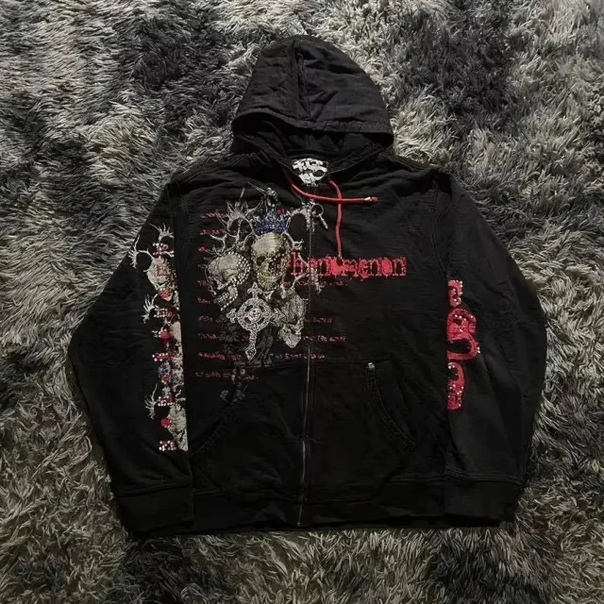 Dark Oversized Design Zip Hoodie