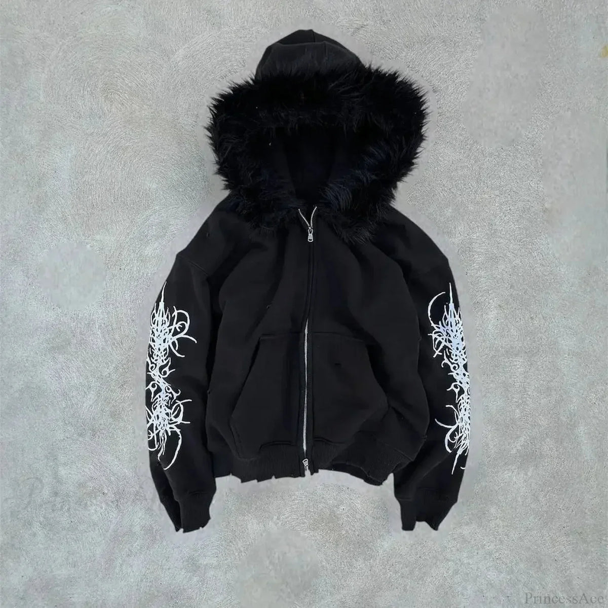 Dark Plush Furry Zip Hoodie