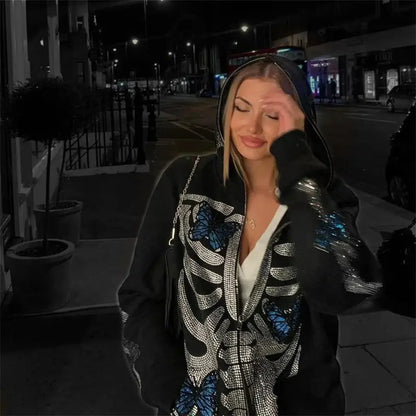 Dark Skeleton Butterfly Zip Hoodie