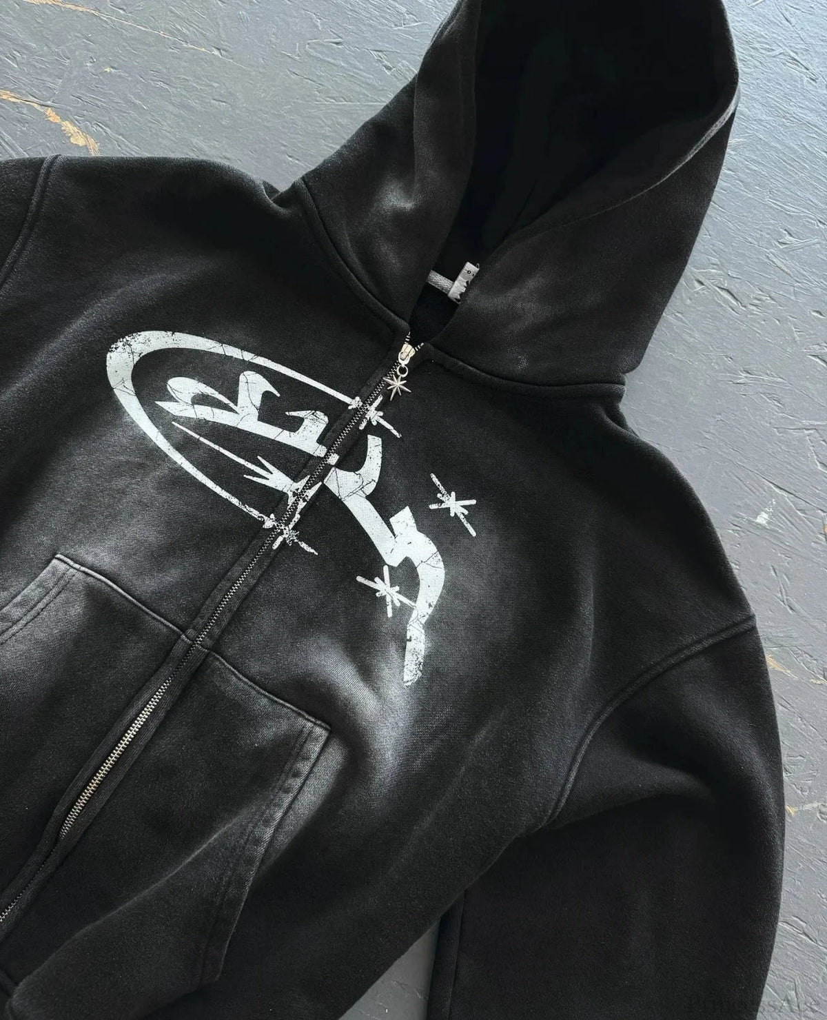 Dark Vintage Print Zip Hoodie