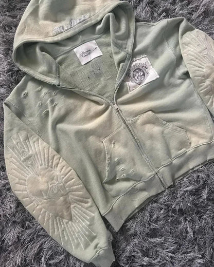 Dark Zipper Joined Vintage Hoodie
