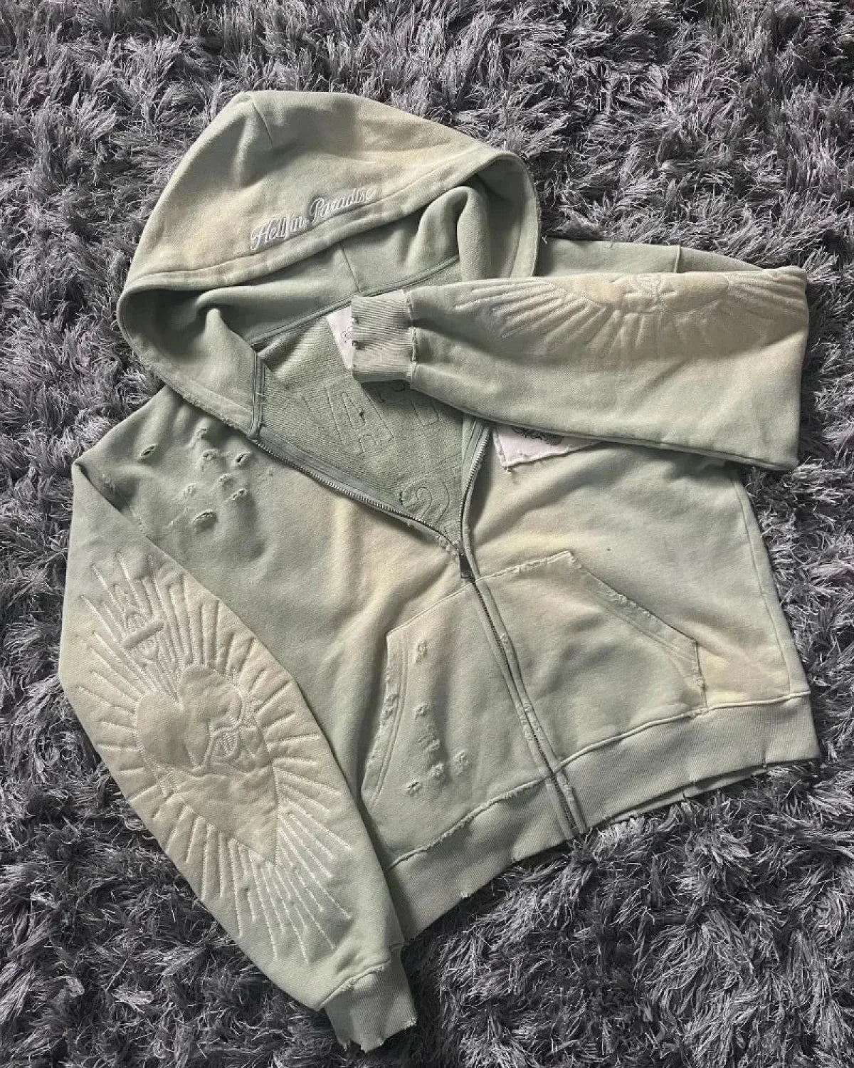 Dark Zipper Joined Vintage Hoodie