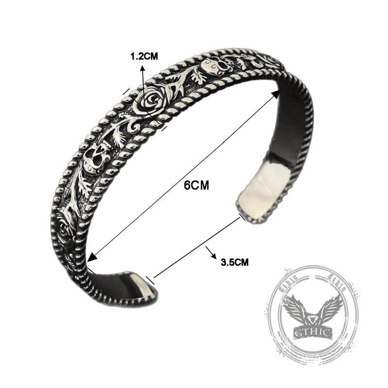Dark Skull Rose Gothic Stainless Steel Open Bracelet