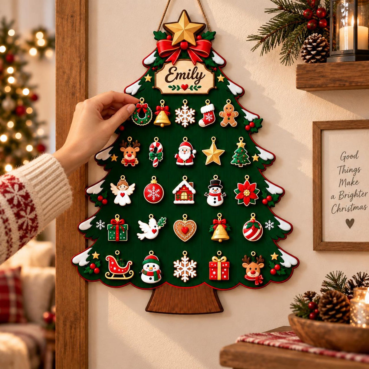 Wooden Advent Calendar Christmas Tree, Personalized 24 Days Reusable Countdown Tree, Christmas Countdown Calendar, Kids Holiday Gift