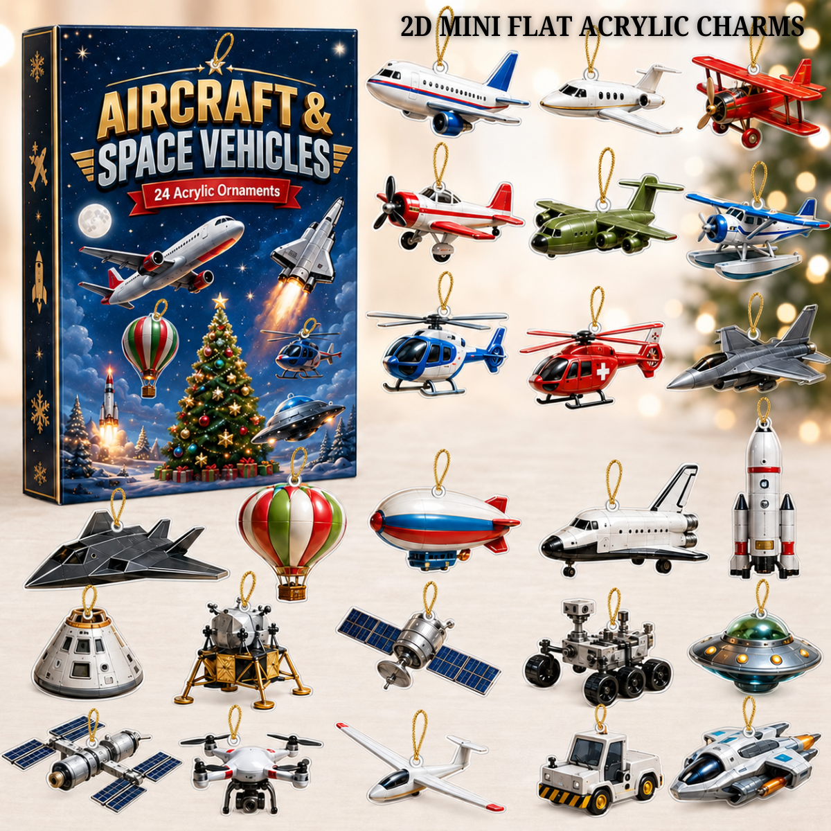 Aircraft & Space Vehicles Advent Calendar 2026 - 24-Day Festive Countdown, Acrylic Charms Blind Box - Gift For Kids, Family & Friends