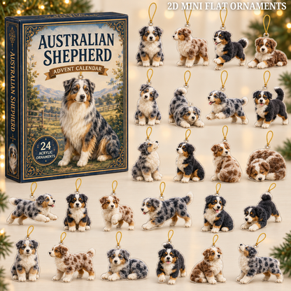 Classic Australian Shepherd Advent Calendar 2026 - 24-Day Festive Countdown, Acrylic Charms Blind Box - Gift For Dog Lovers