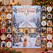 Personalized New Home Advent Calendar with 24 Custom Photo Acrylic Ornaments, First Christmas in Our Home Gift, Housewarming Gift for Couple