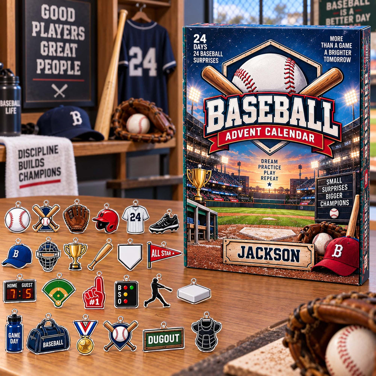 Personalized Baseball Advent Calendar 2026, Custom Baseball Blind Box, 24 Day Christmas Countdown with Baseball Tokens, Xmas Countdown Gifts