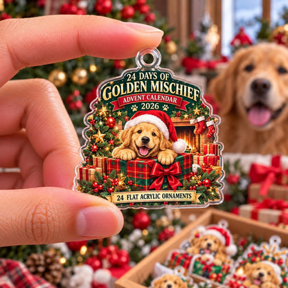 2D Flat Acrylic Golden Retriever Advent Calendar 2026, 24 Dog Ornaments, Golden Retriever Christmas Countdown, Dog Lover Gift