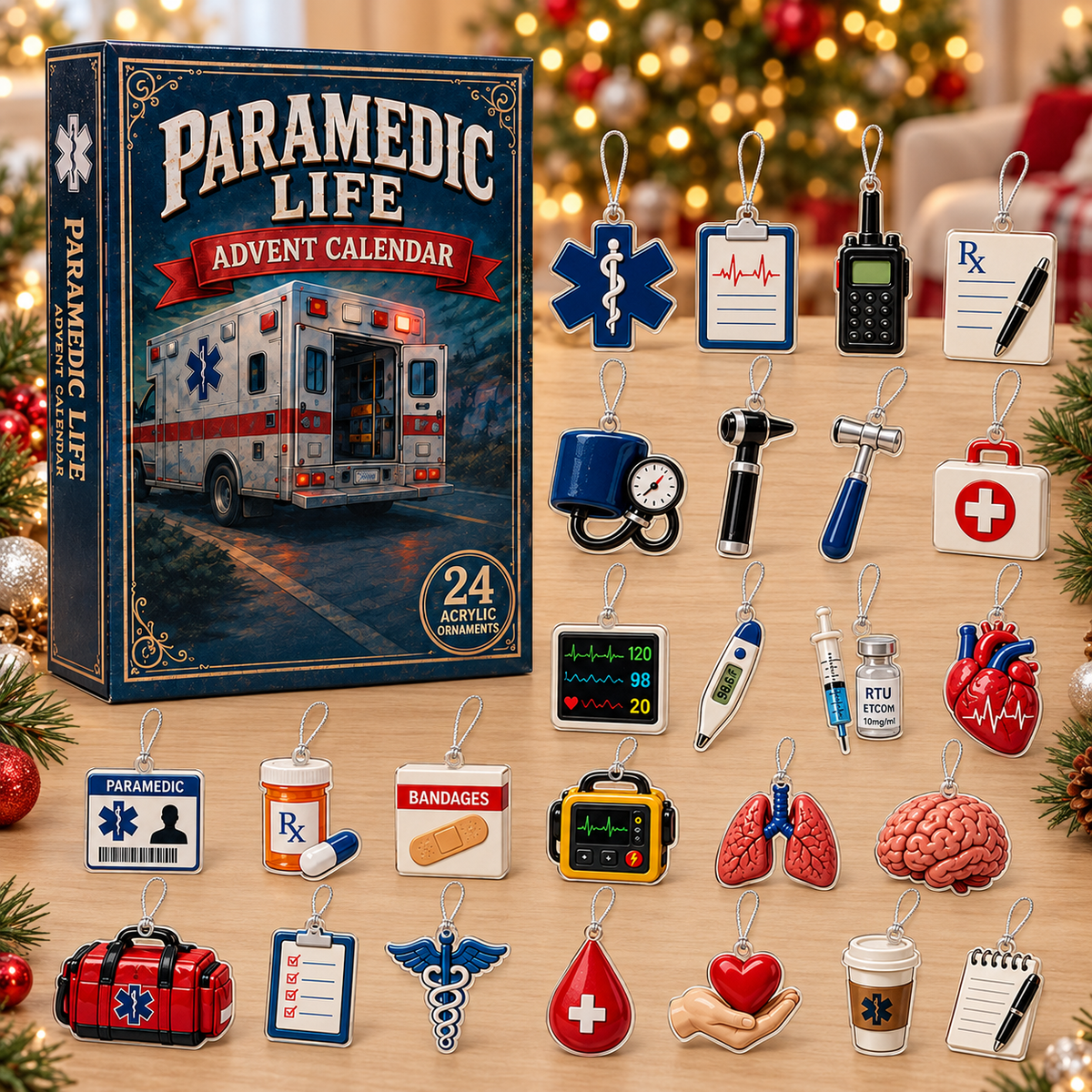 Paramedic Life Saver Advent Calendar 2026 - 24-Day Festive Countdown, Acrylic Charms Blind Box - Gift For Nurse Lovers