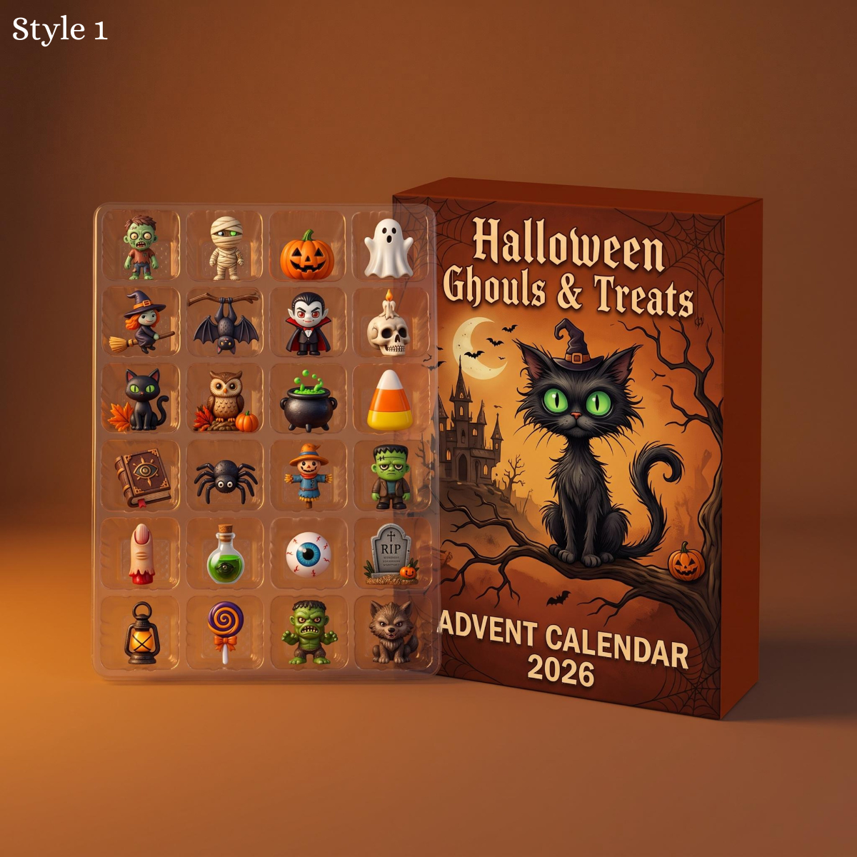 Halloween Advent Calendar 2026, 24-Day Blind Box with Spooky Charms Ornaments, Ghoulish Countdown Surprise Toys for Kids and Adults