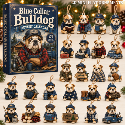 Blue Collar Bulldog Advent Calendar 2026 - 24-Day Festive Countdown, Acrylic Charms Blind Box - Gift For Bulldog Lovers