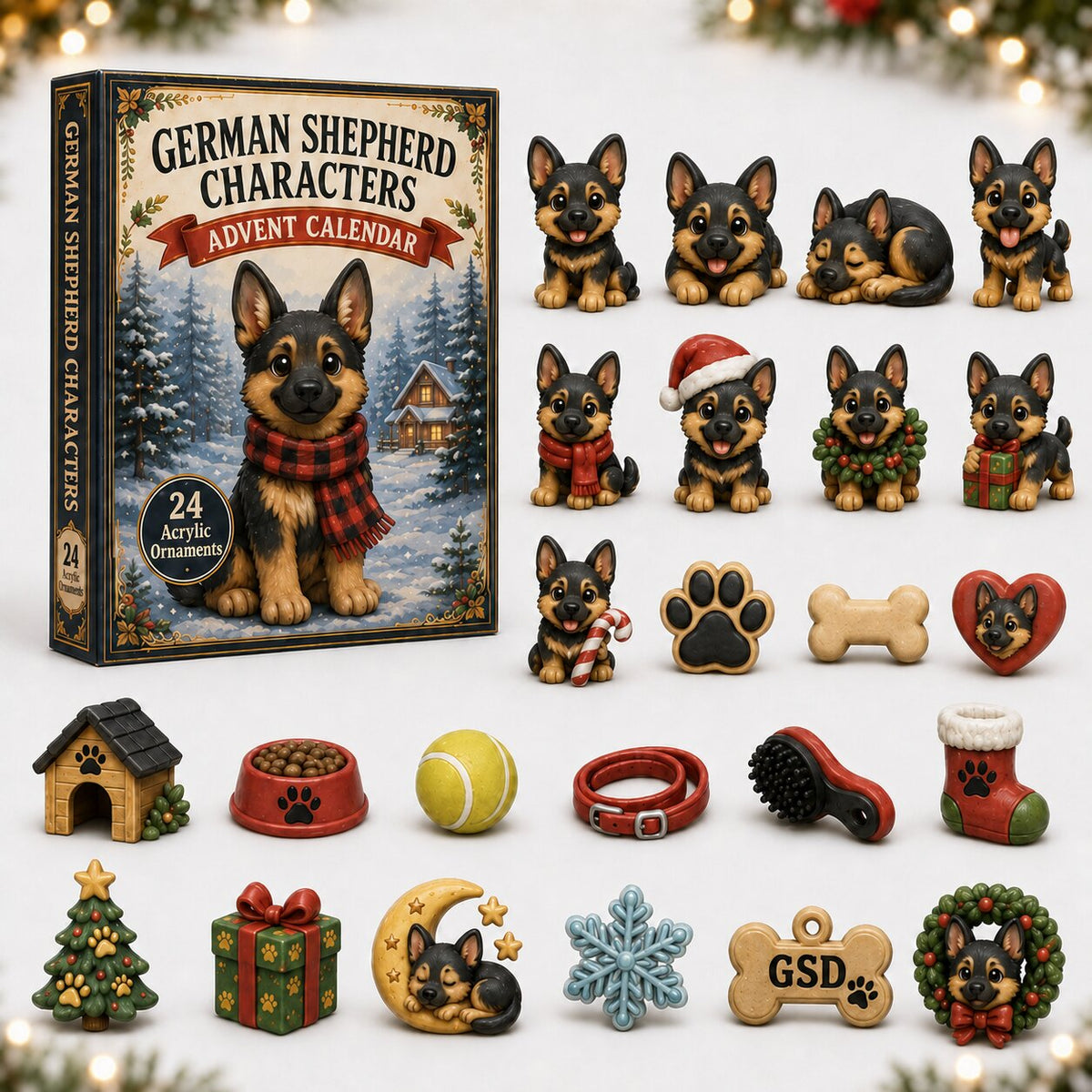 German Shepherd Advent Calendar 2026 - 24-Day Festive Countdown, Acrylic Charms Blind Box - Gift For Dog Lovers