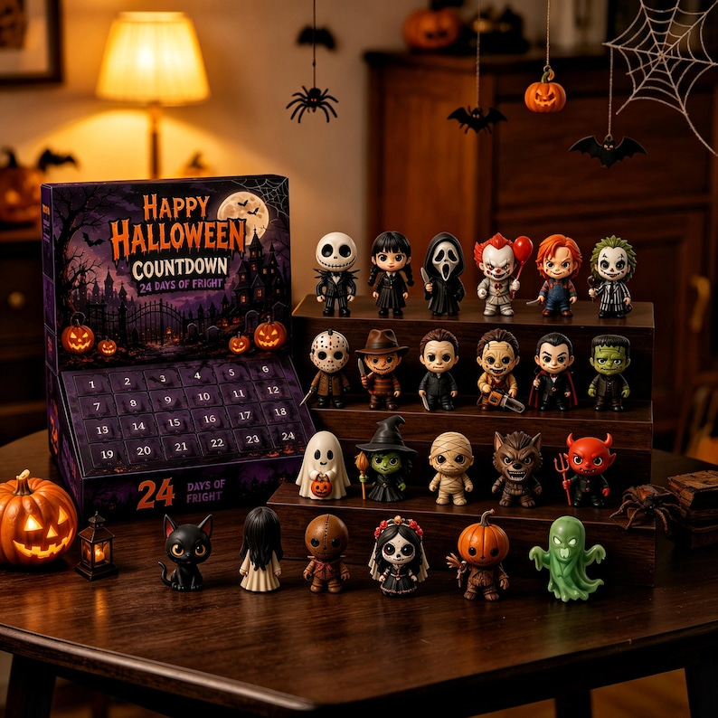 Halloween Box Advent Calendar 24 Days Horror Mini Figurines Countdown Box, Spooky Movie Character Toy Blind Box, Halloween Gift for her