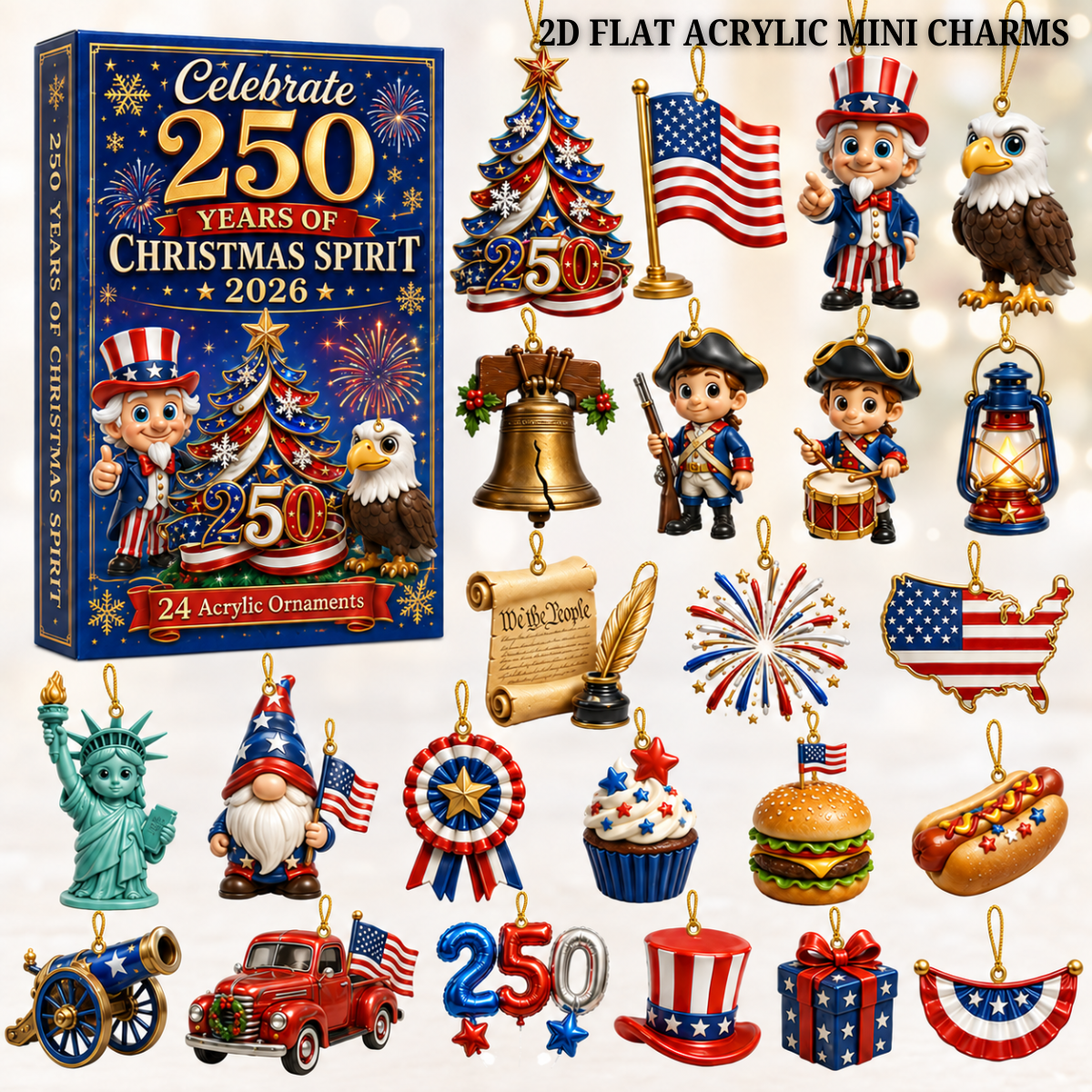 250 Years of Christmas Spirit Advent Calendar 2026 - 24-Day Festive Countdown, Acrylic Charms Blind Box - Gift For Family & Friends