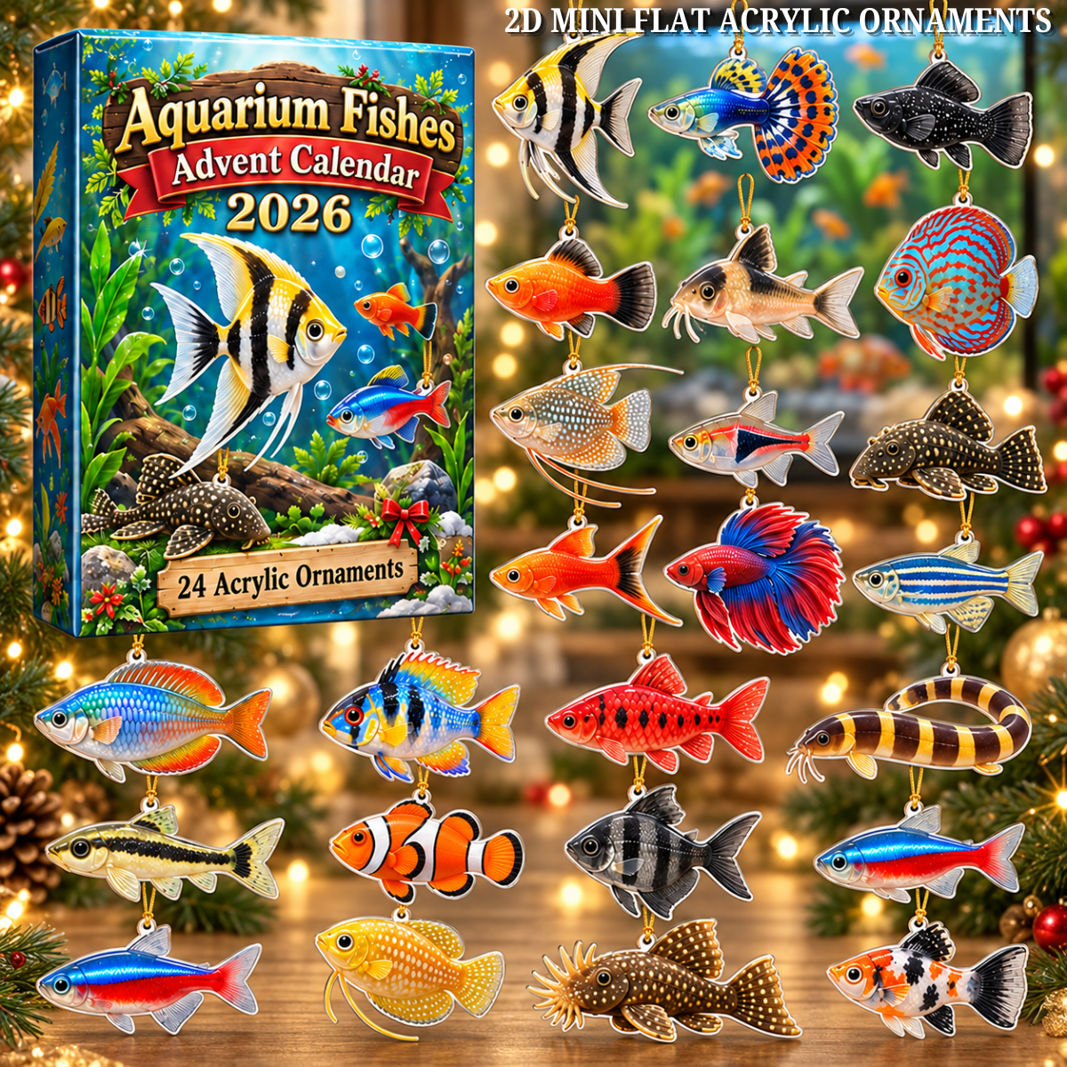 Aquarium Fishes Advent Calendar 2026 - 24-Day Festive Countdown, Acrylic Charms Blind Box - Gift For Aquarium Lovers
