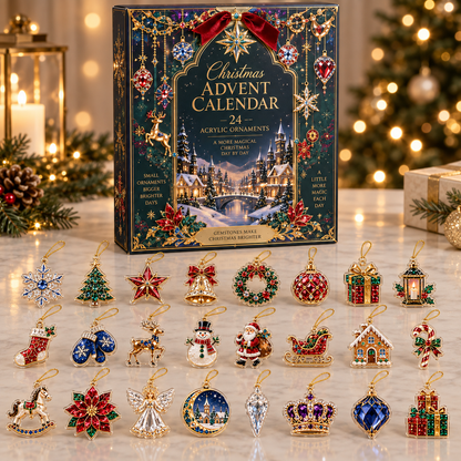 2026 Christmas Advent Calendar with 24 Acrylic Ornaments, Jewel-Inspired Holiday Countdown Calendar, 24 Days of Christmas Mini Keepsake Decorations, Festive Gift for Kids, Adults & Families